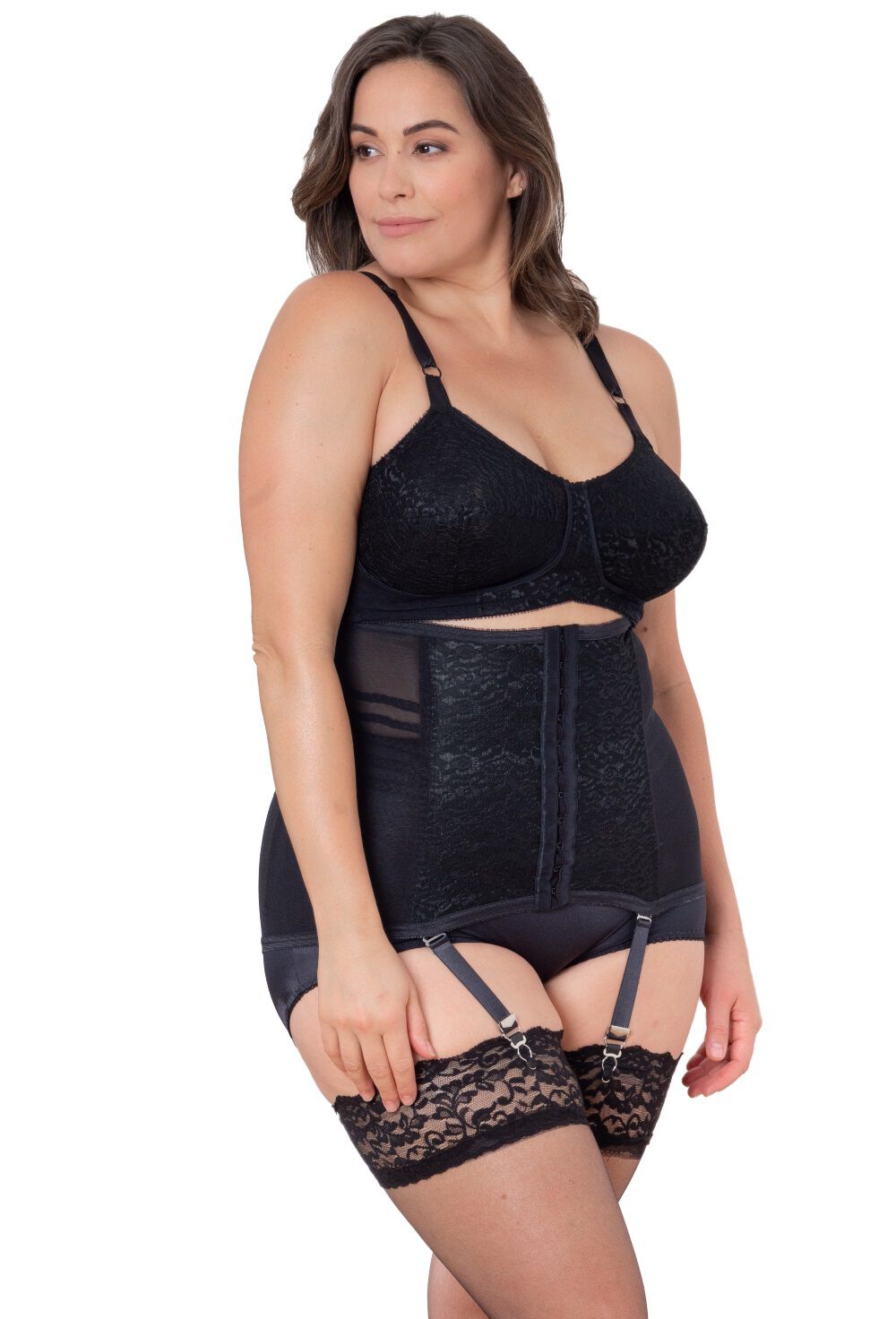 Firm waist cincher with removable garters., BLACK, alternate image number 2