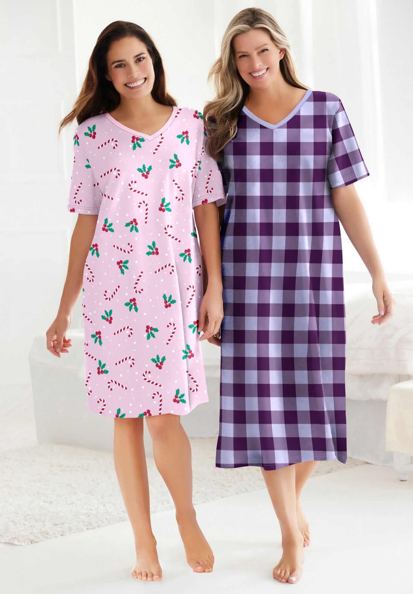 V-Neck Short Sleeve Knee-Length Cotton Sleepshirt, , alternate image number 4