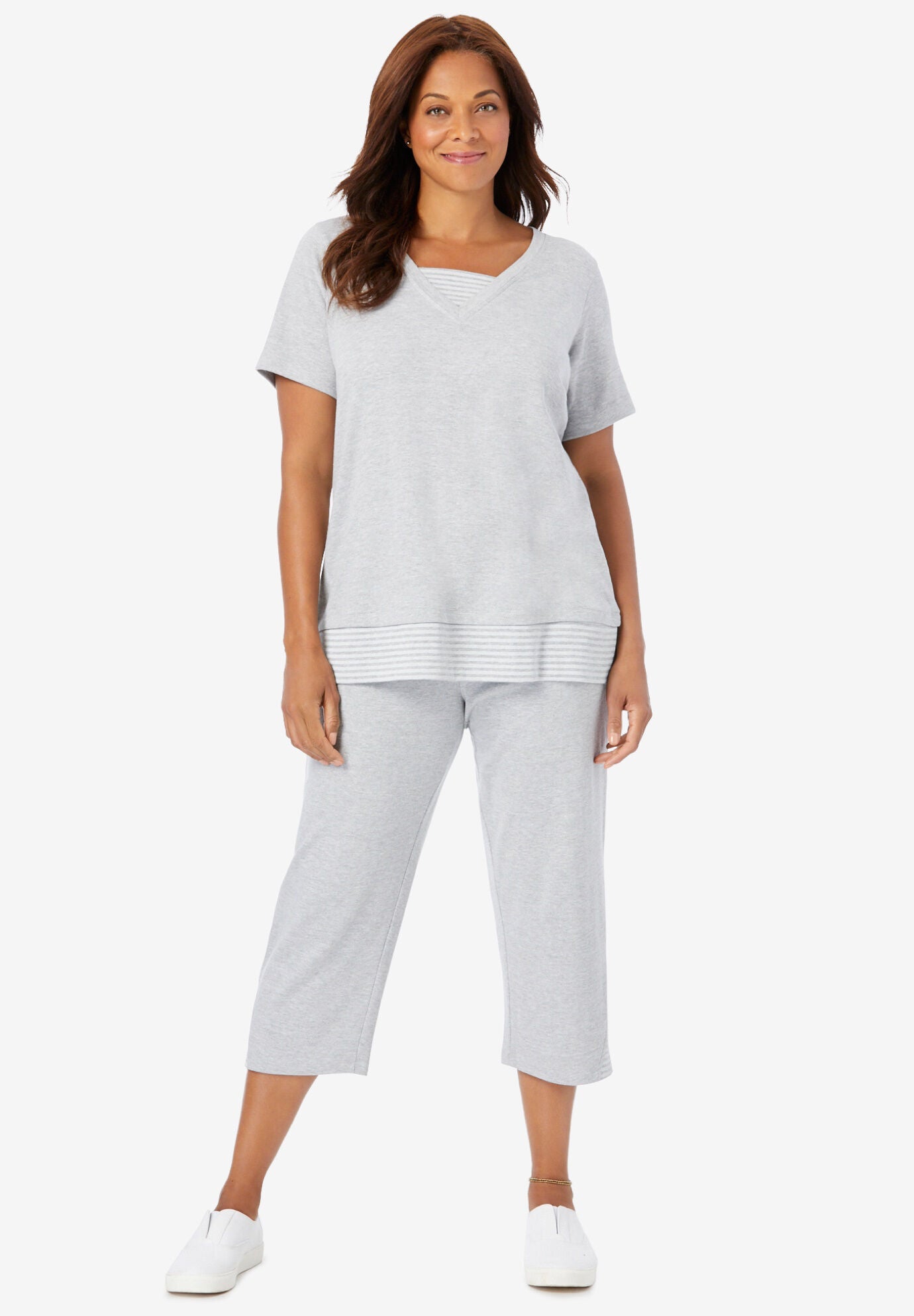 Striped Inset & Capri Set, , alternate image number 1