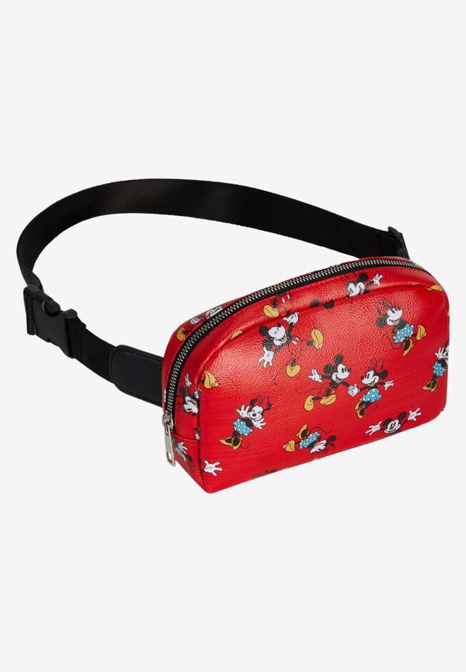 Disney Mickey & Minnie Mouse Belt Bag Crossbody Zippered All Over Print Faux Leather, RED, hi-res image number null