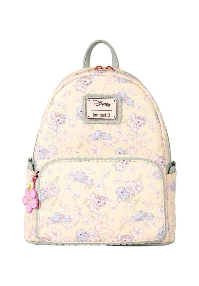 Loungefly X Disney Stitch Angel Mini Backpack Cherry Blossom All Over Print, BEIGE, hi-res image number null
