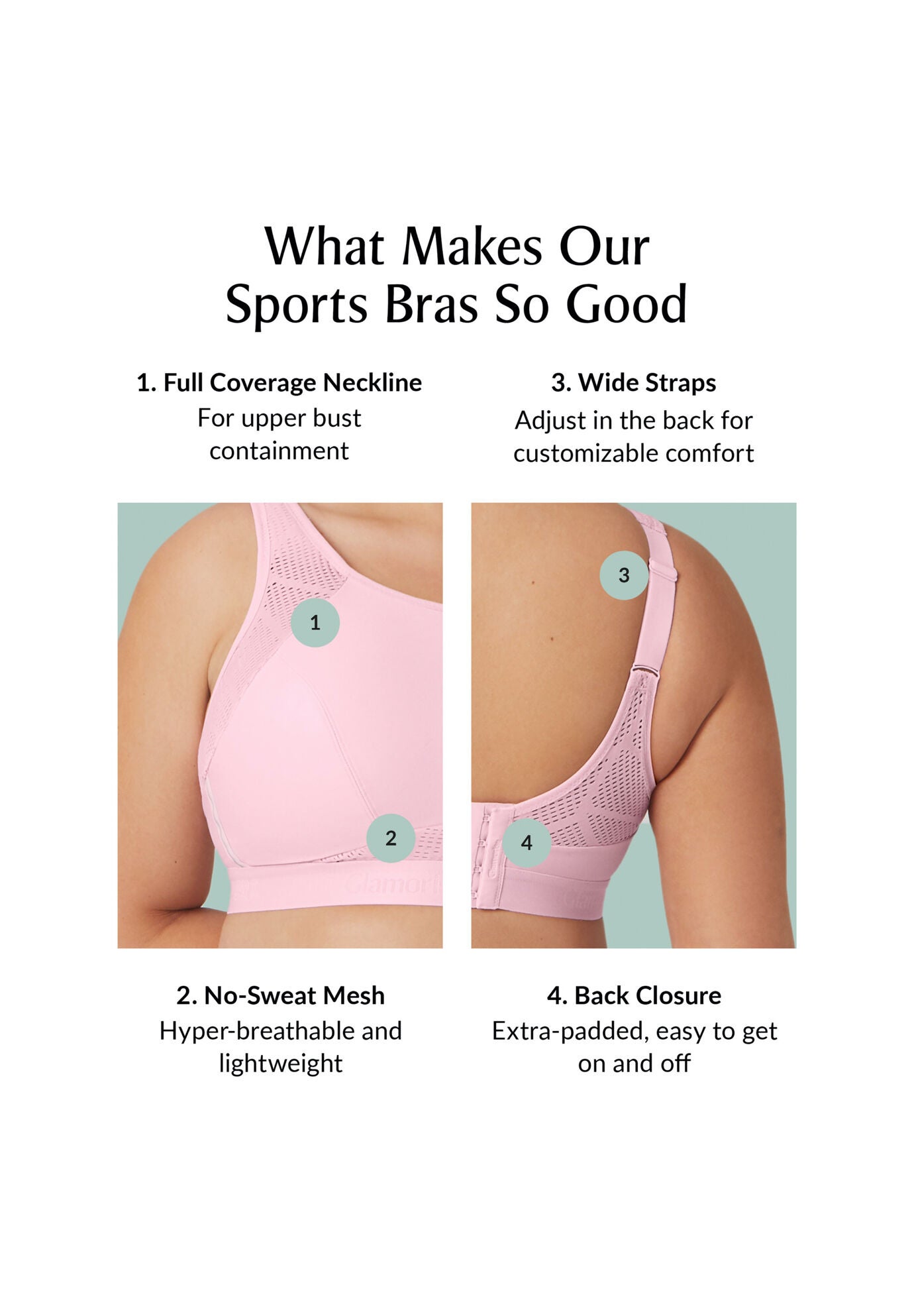 Full Figure Plus Size No-Sweat Mesh Sports Bra Wirefree 1068, , alternate image number 5