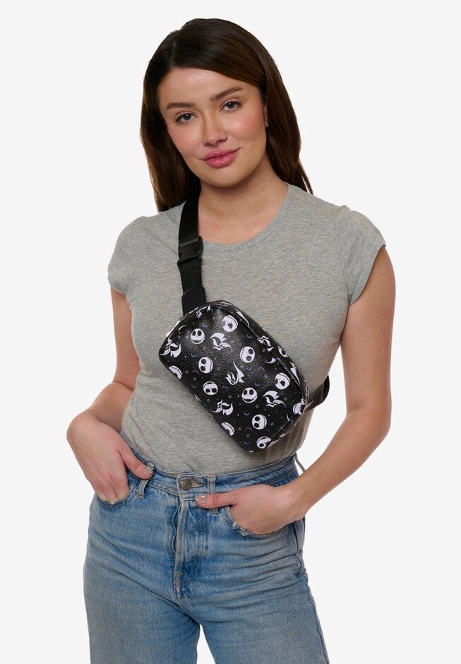 Disney Nightmare Before Christmas Jack Skellington Belt Bag Crossbody Zippered All Over Print Faux Leather, , alternate image number null