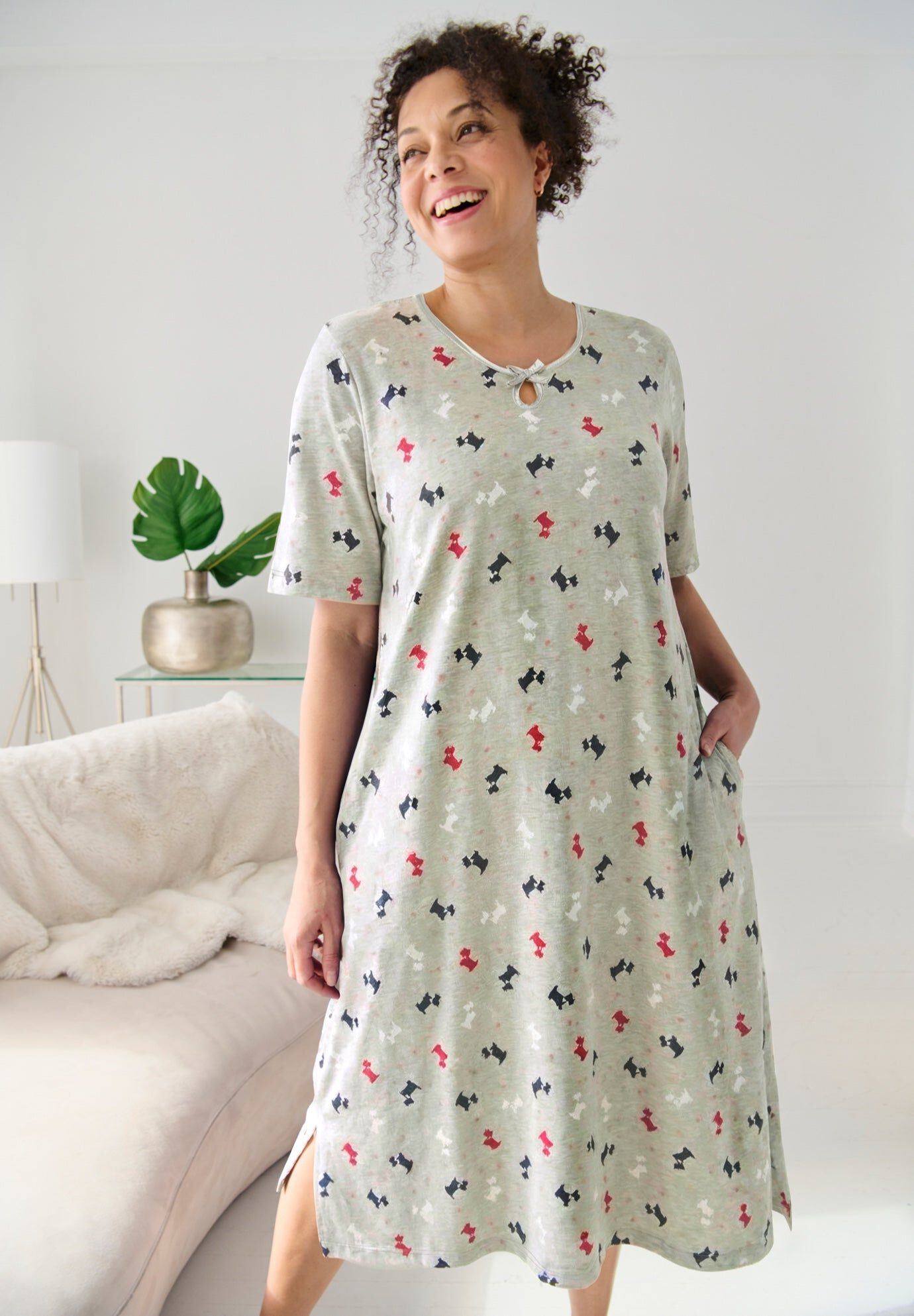 Serenada Keyhole Knit Sleepshirt, SCOTTIES, hi-res image number 0
