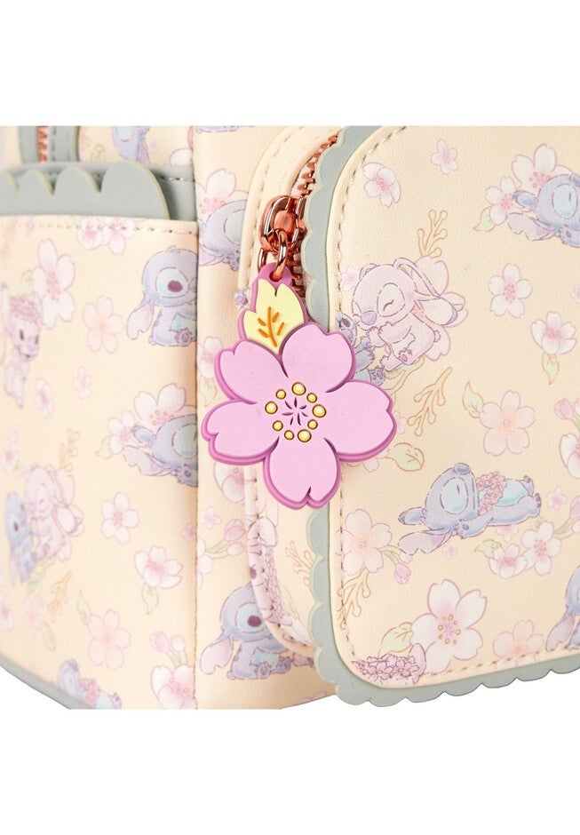 Loungefly X Disney Stitch Angel Mini Backpack Cherry Blossom All Over Print, BEIGE, alternate image number null