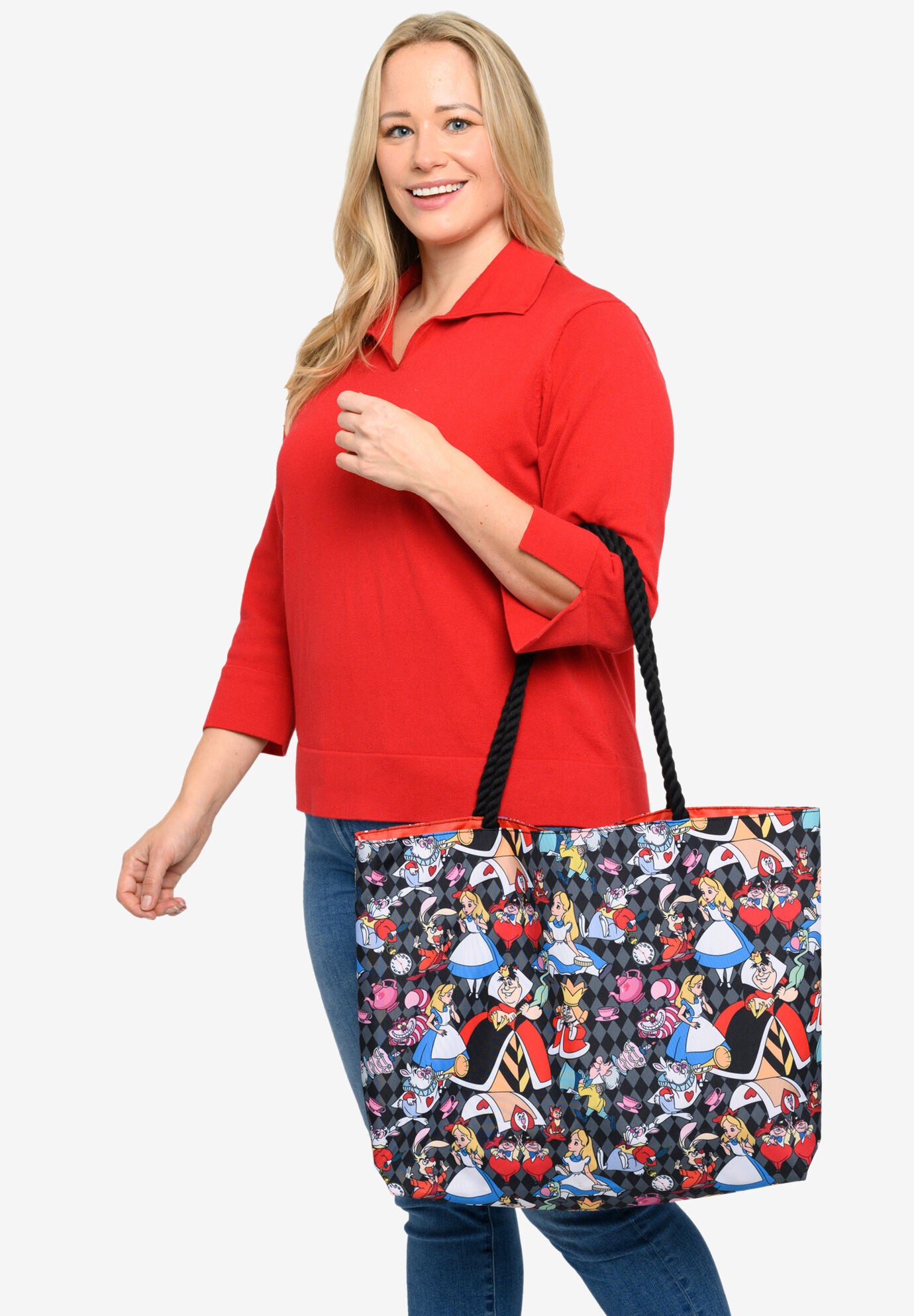 Disney Alice In Wonderland Tote Bag Travel Beach Cheshire Cat Queen Of Hearts Tote Bag, , alternate image number 2