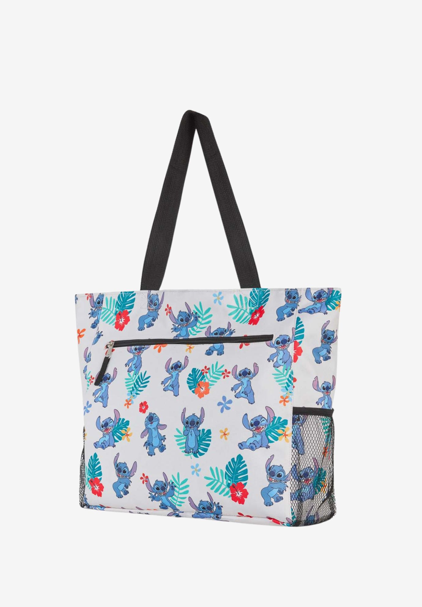 Disney Stitch Tote Bag Beach Travel Mesh Water Bottle Pockets Zippered, WHITE, hi-res image number 0
