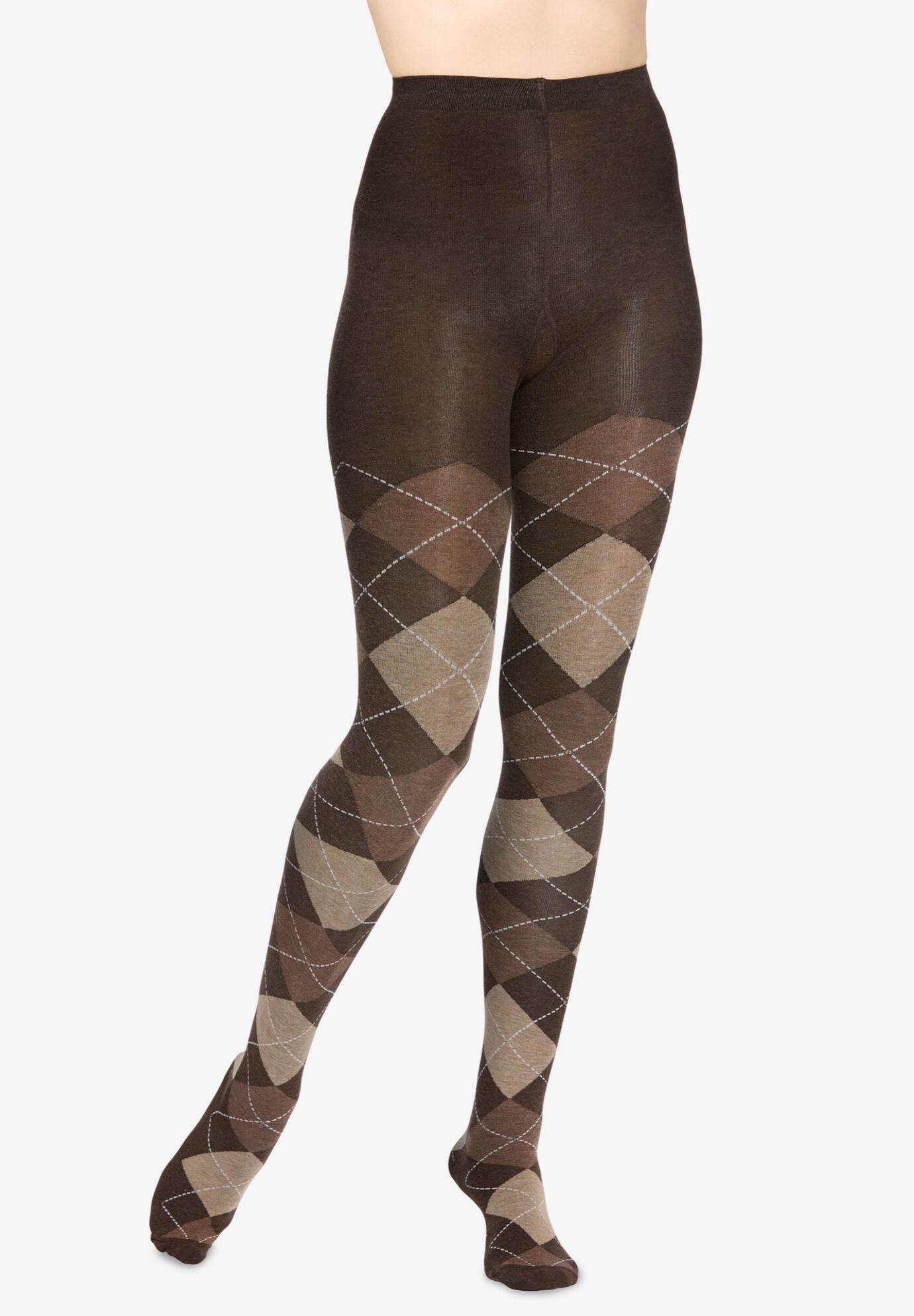 MeMoi Sweater Tights, BROWN ARGYLE, hi-res image number 0