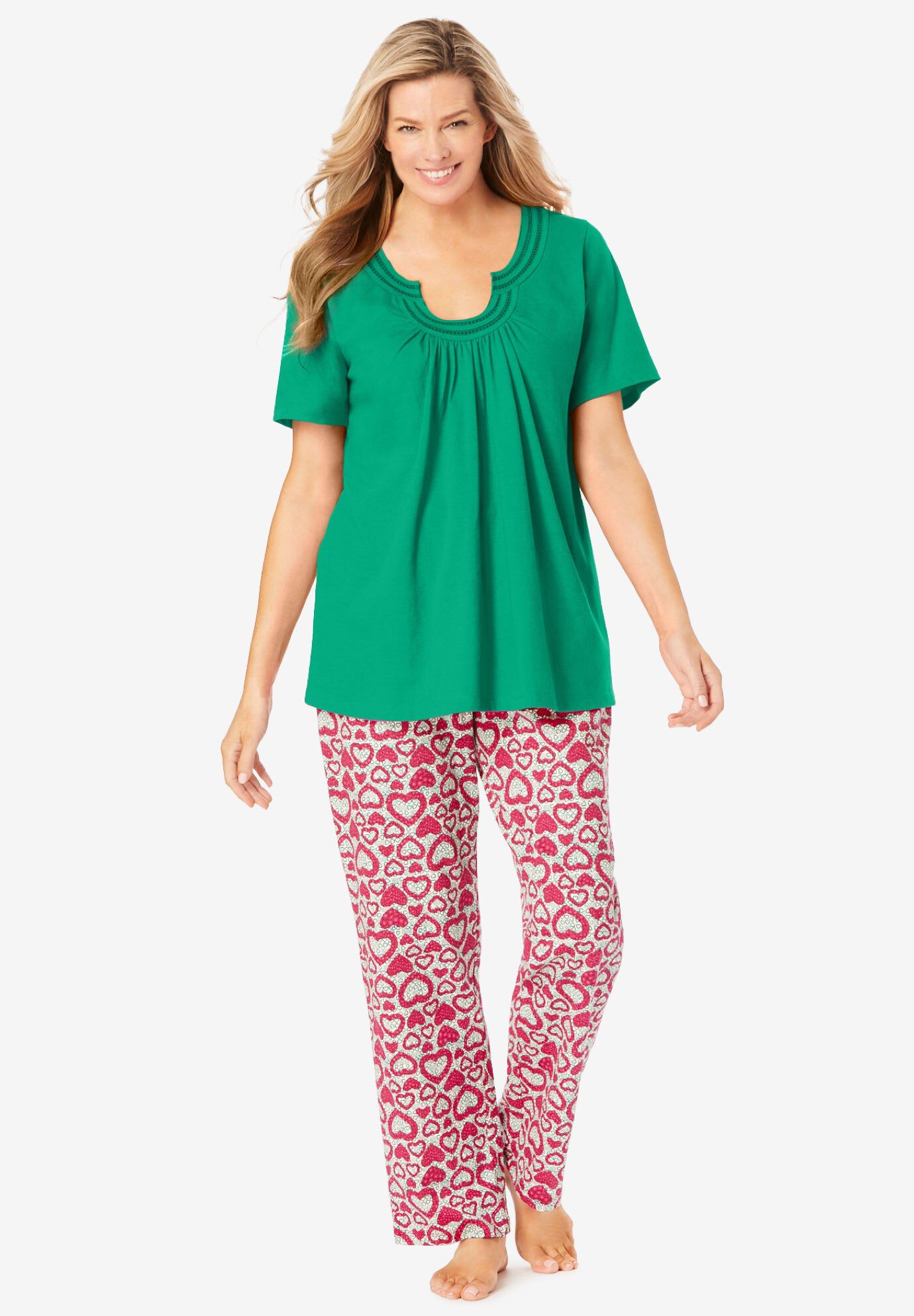 Embroidered Short-Sleeve Sleep Top, TROPICAL EMERALD, hi-res image number 0