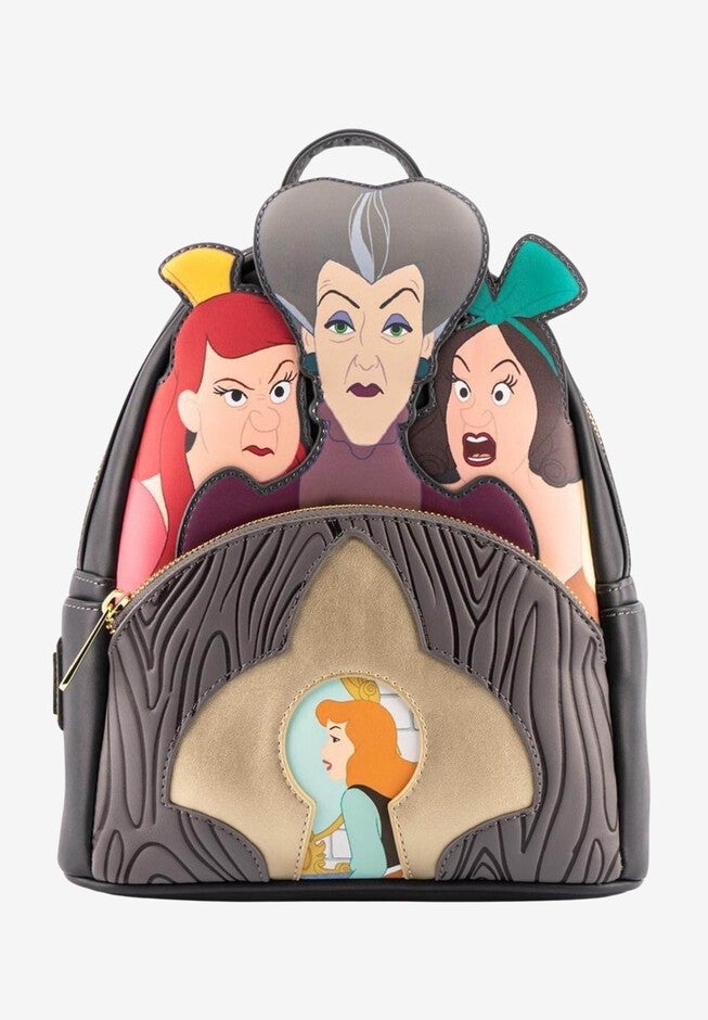 Loungefly X Disney Villains Evil Stepmother And Step Sisters Mini Backpack Handbag Purse, GRAY, hi-res image number null