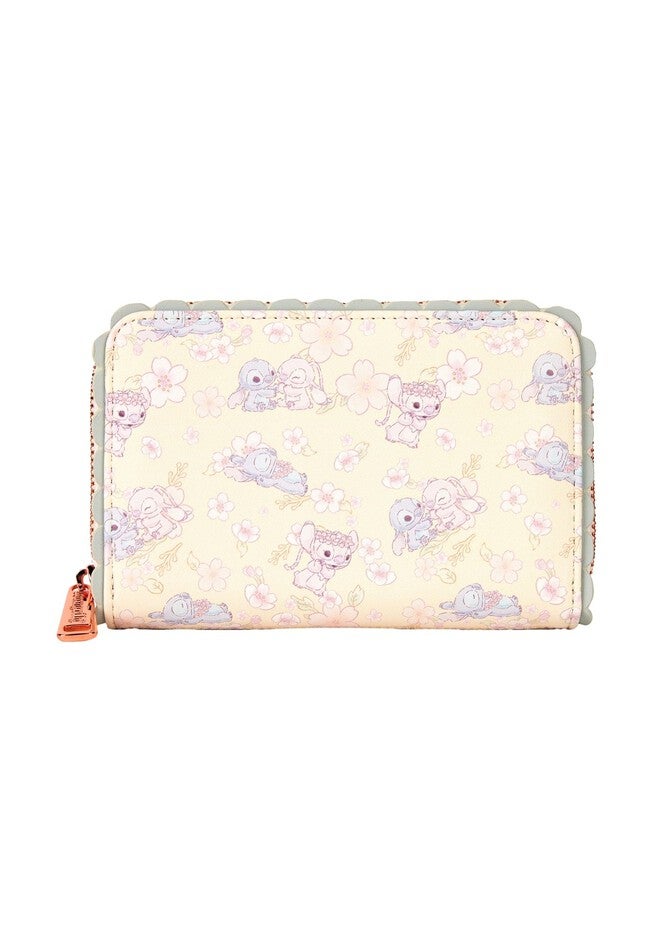 Loungefly x Disney Stitch Cherry Blossom Wallet Zip Around, BEIGE, on-hover image number null
