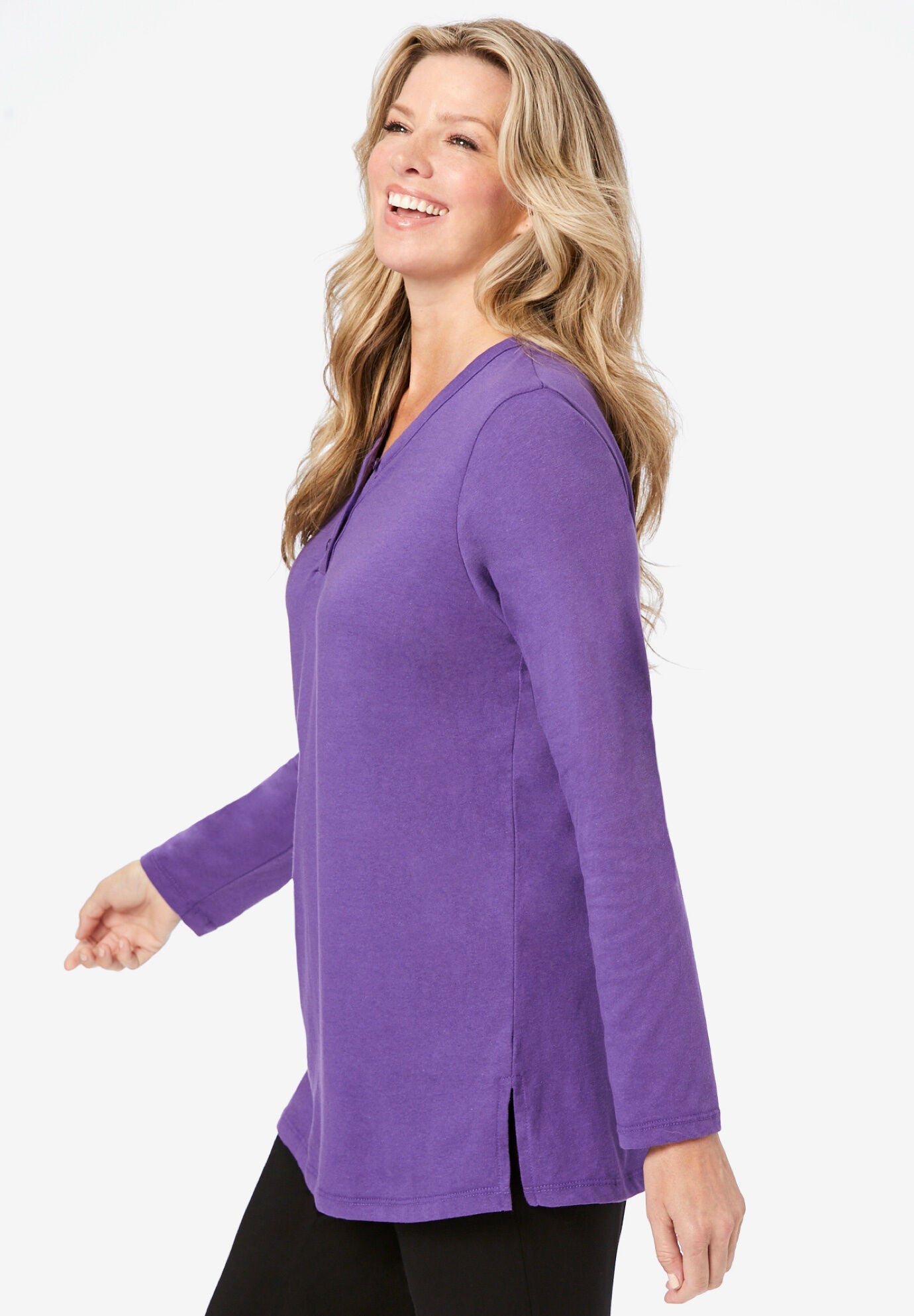 Long Sleeve Henley Sleepshirt, , alternate image number 2