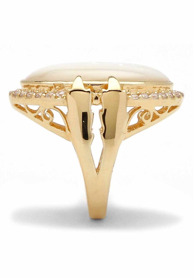 Gold-Plated Oval Mother of Pearl and CZ Ring, , on-hover image number 1