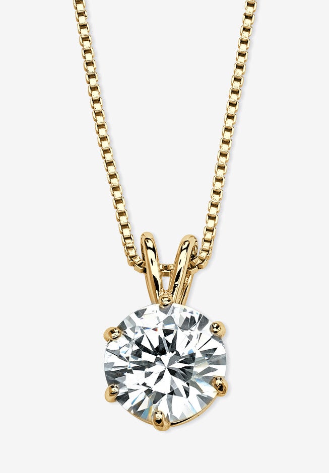 Gold over Sterling Silver Cubic Zirconia Solitaire Pendant, GOLD, hi-res image number null