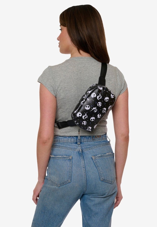 Disney Nightmare Before Christmas Jack Skellington Belt Bag Crossbody Zippered All Over Print Faux Leather, , alternate image number null