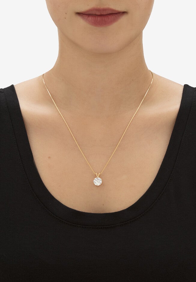 Gold over Sterling Silver Cubic Zirconia Solitaire Pendant, , alternate image number null