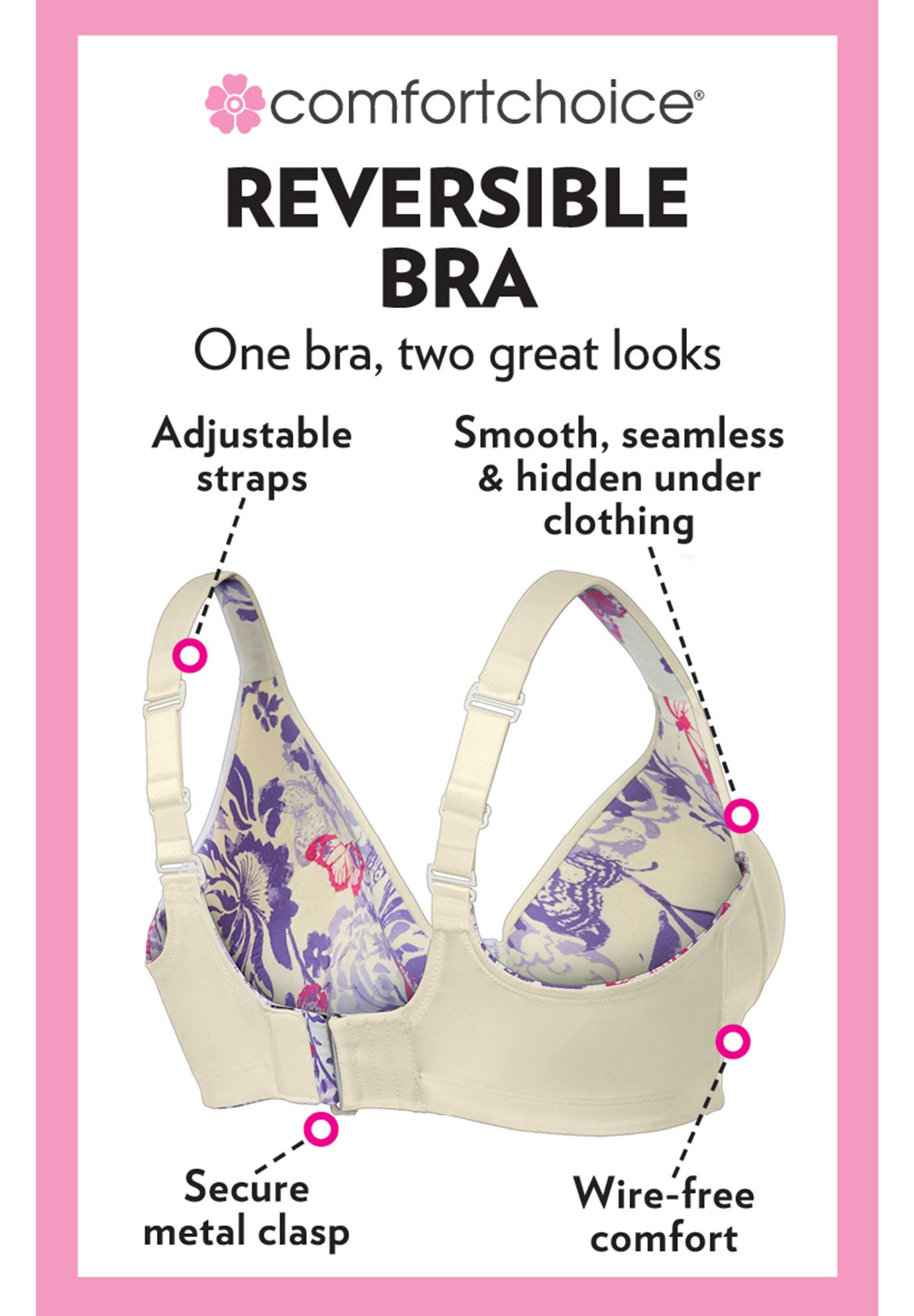 Reversible T-Shirt Bra, SHELL PINK ANIMAL, alternate image number 2