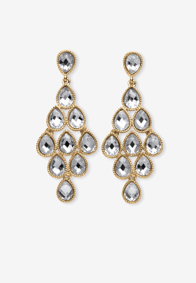 Gold Tone Pear Cut Simulated Birthstone Earrings, APRIL, hi-res image number 0