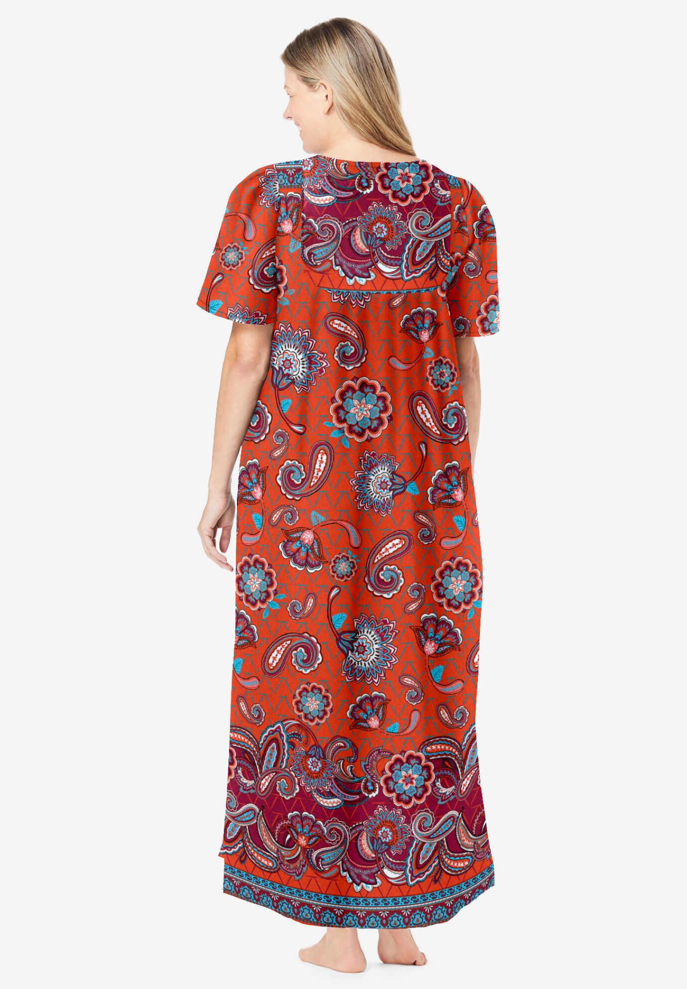 BIB-FRONT SHORT SLEEVE MAXI LOUNGER, ELECTRIC ORANGE BLOOM, on-hover image number 1