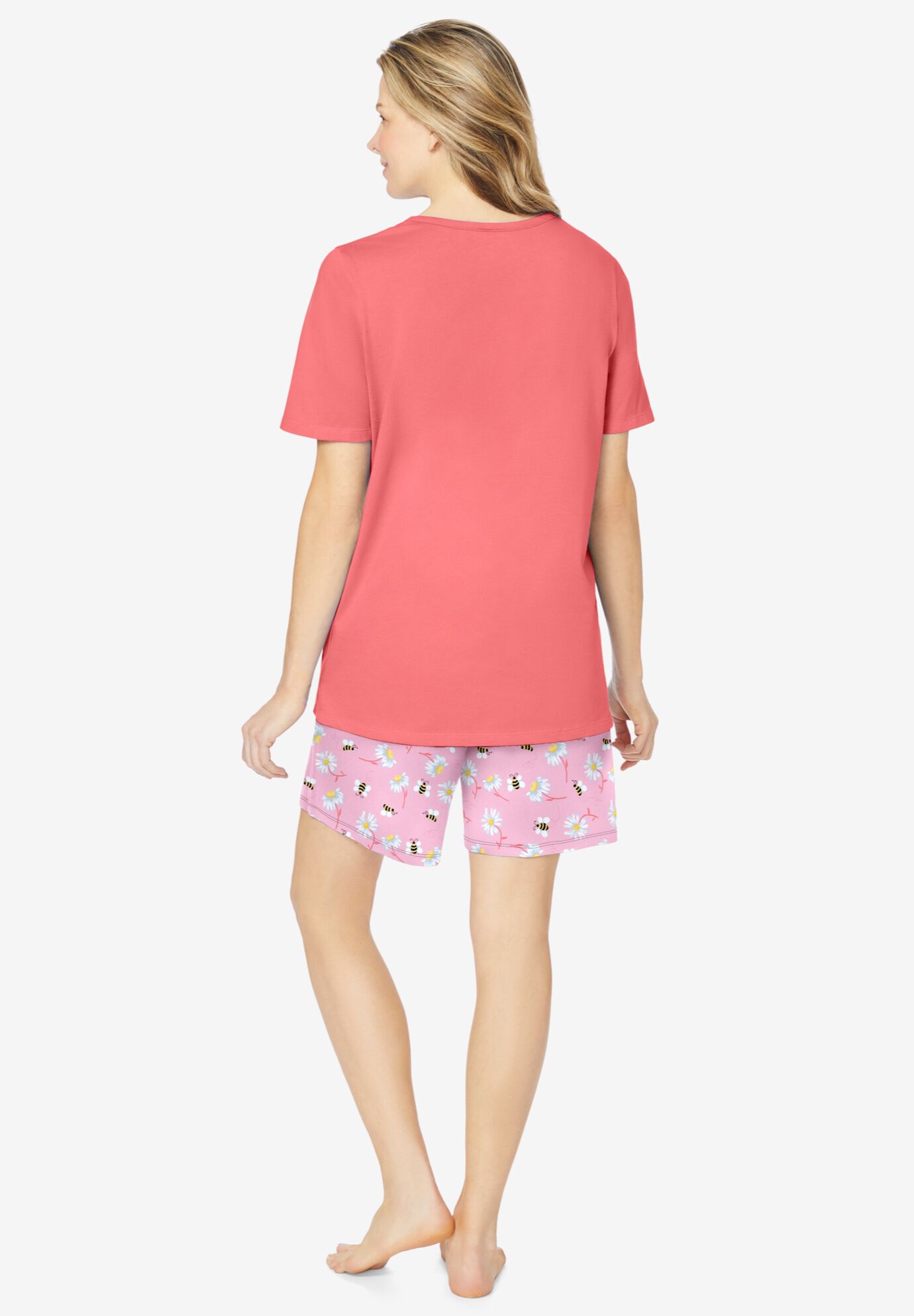 Knit PJ Short Set, SWEET CORAL BEES, on-hover image number 1