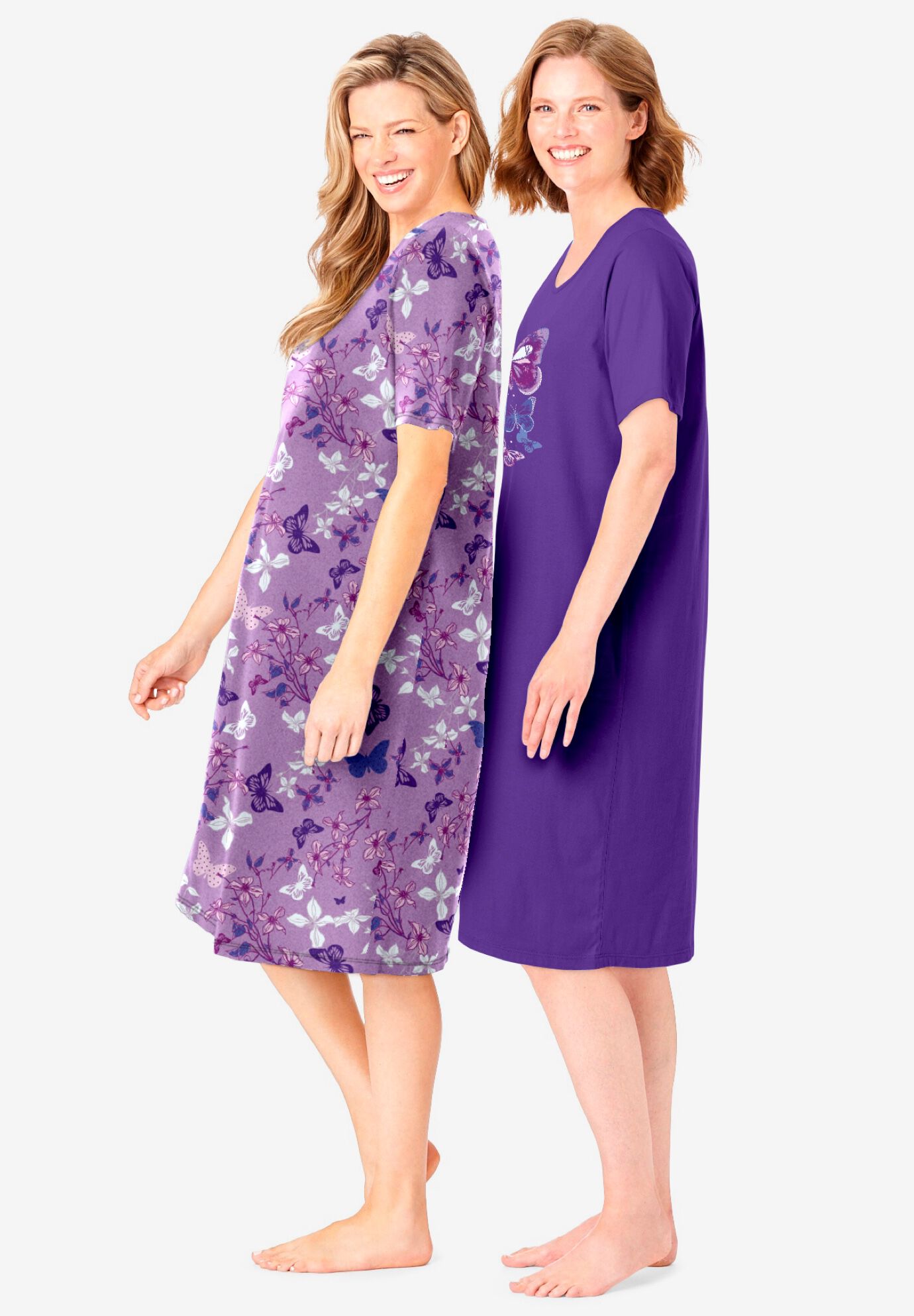 2-Pack Short-Sleeve Sleepshirt, PLUM BURST FLORAL BUTTERFLY, alternate image number 2