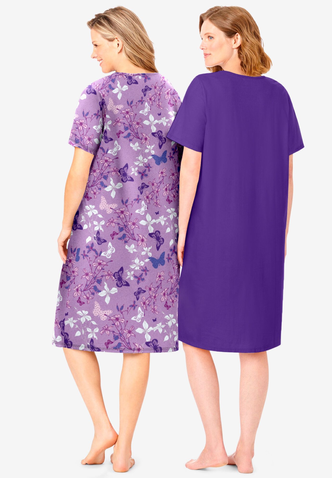2-Pack Short-Sleeve Sleepshirt, PLUM BURST FLORAL BUTTERFLY, on-hover image number 1