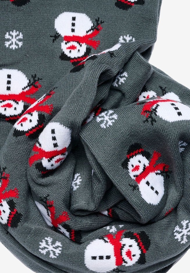 Womens Christmas Snowman Scarf 70 inches Fair Isle Knit Double Sided Print, RED, alternate image number 3