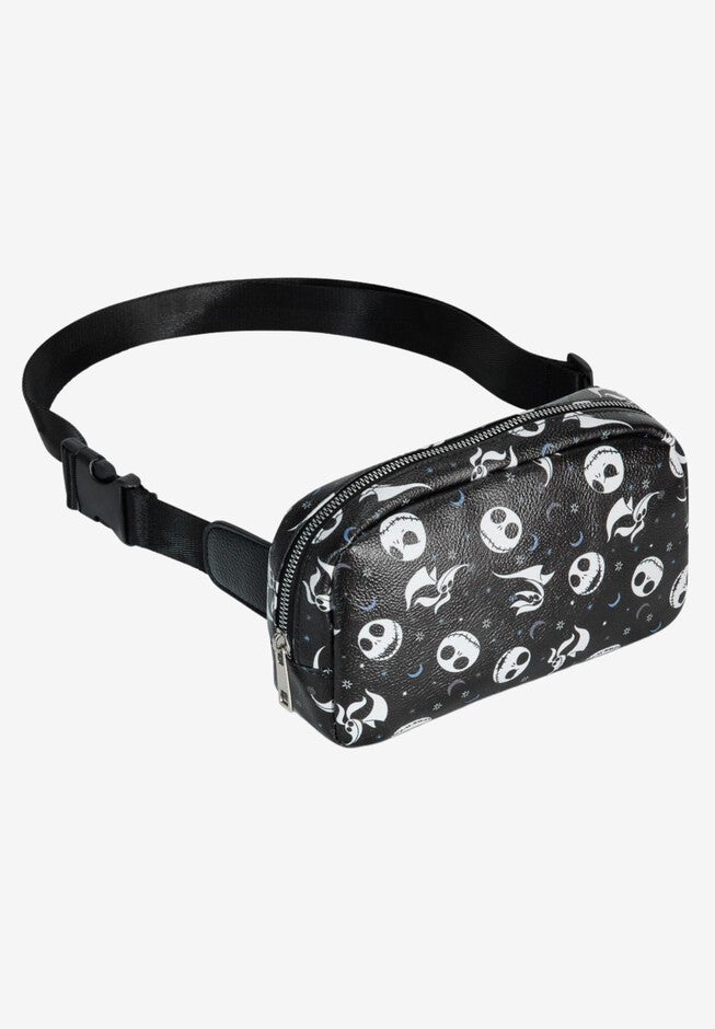 Disney Nightmare Before Christmas Jack Skellington Belt Bag Crossbody Zippered All Over Print Faux Leather, BLACK, hi-res image number null