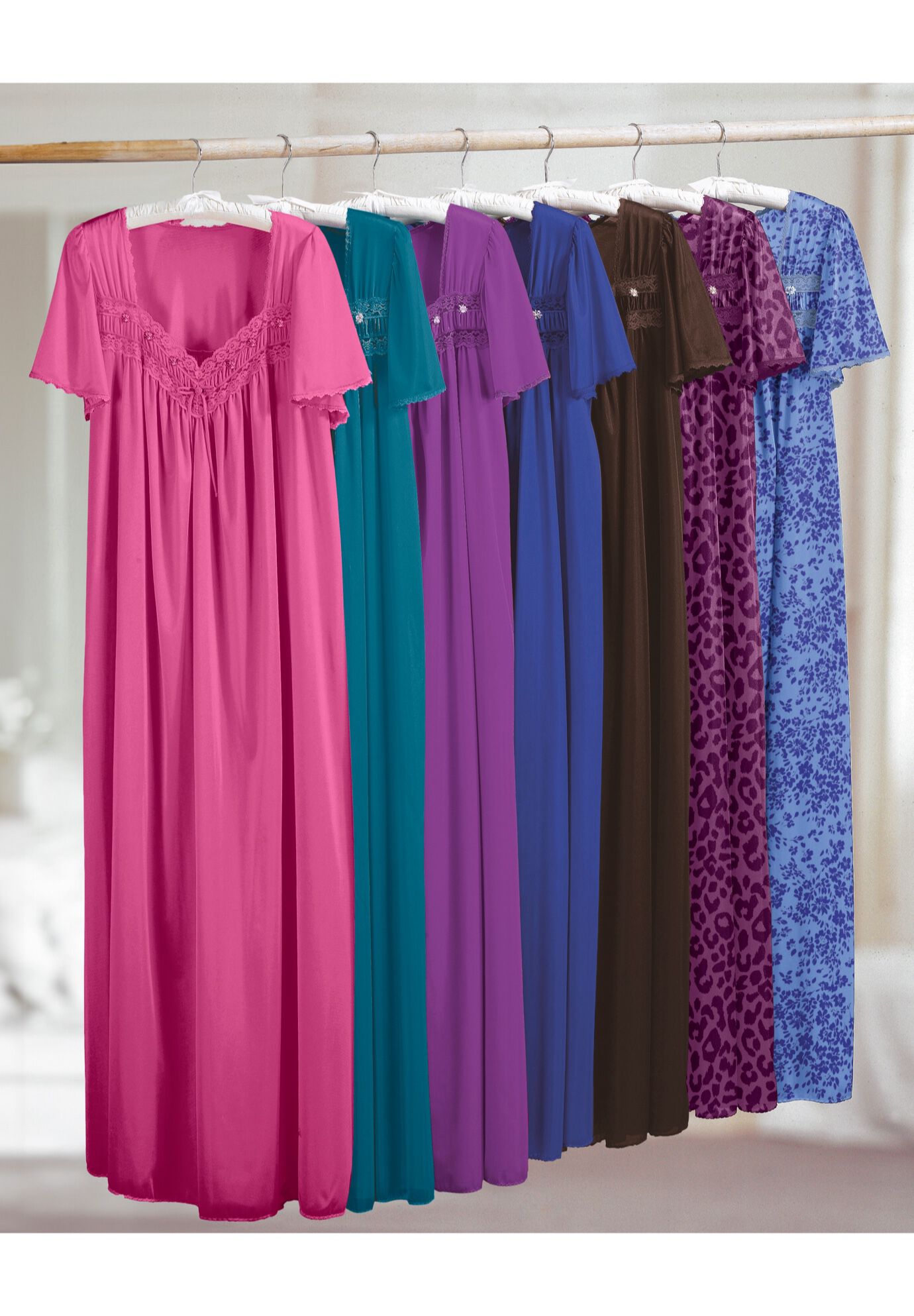 Short Silky Lace-Trim Gown, , alternate image number 3
