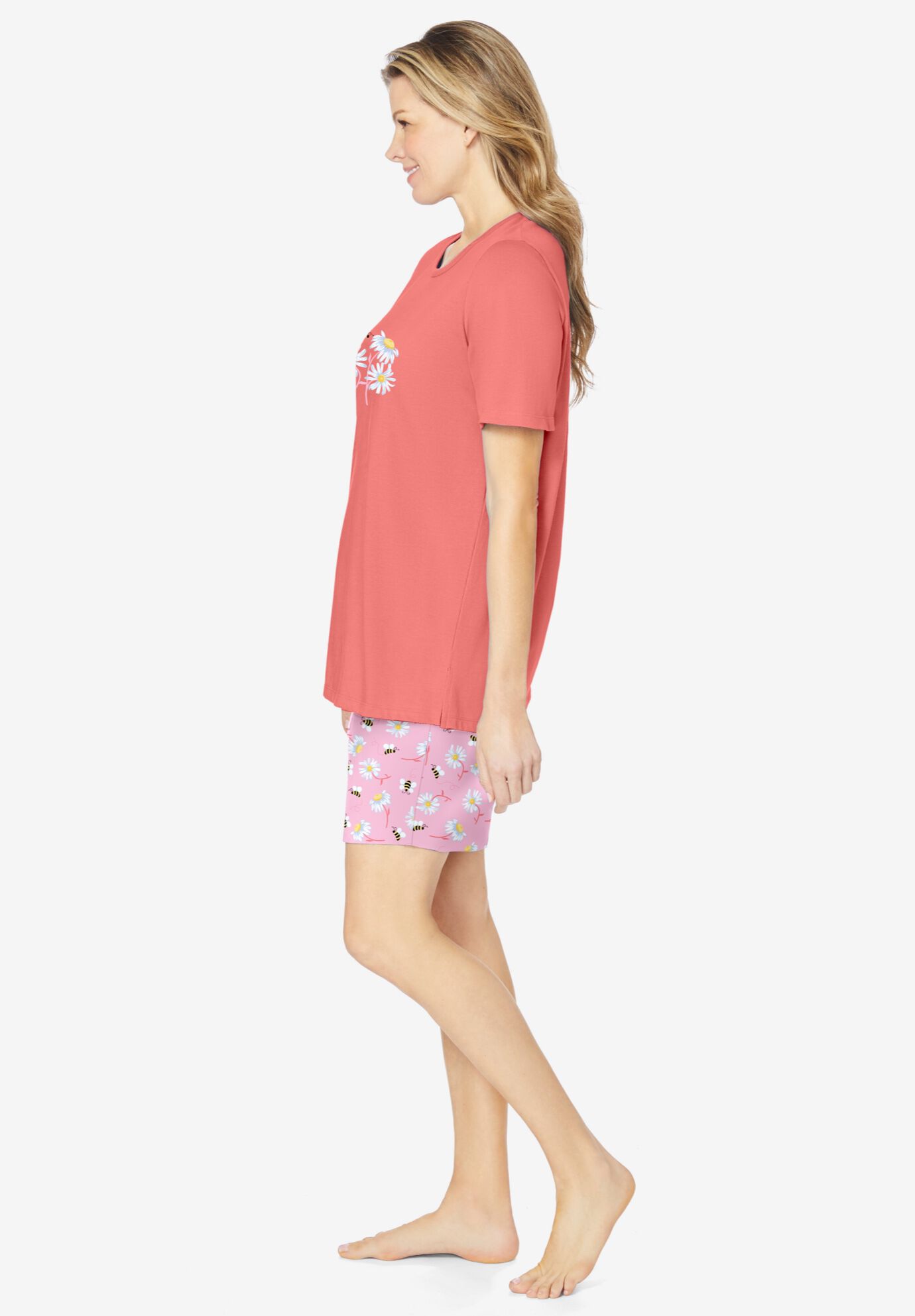 Knit PJ Short Set, SWEET CORAL BEES, alternate image number 2