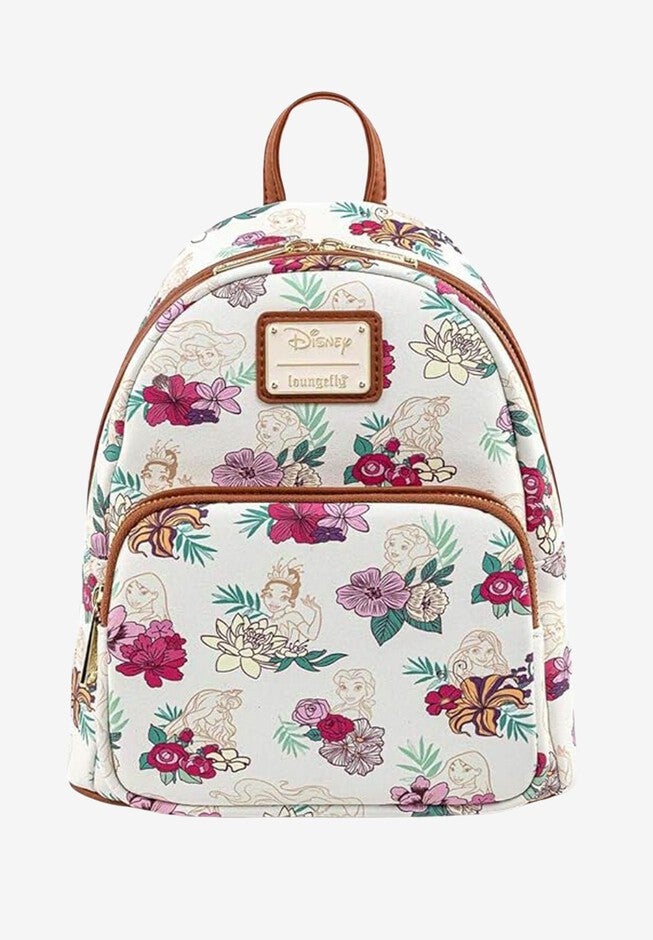 Loungefly x Disney Disney Princess Floral Mini Backpack All Over Print, WHITE, hi-res image number 0