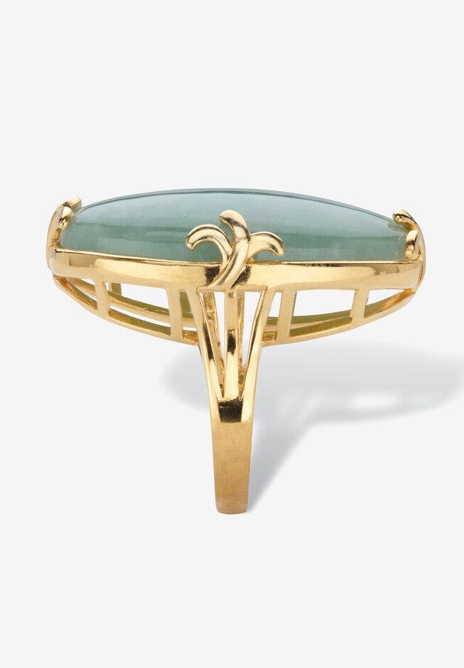 Yellow Gold Plated Genuine Green Jade Oval Cabochon Ring, , on-hover image number 1