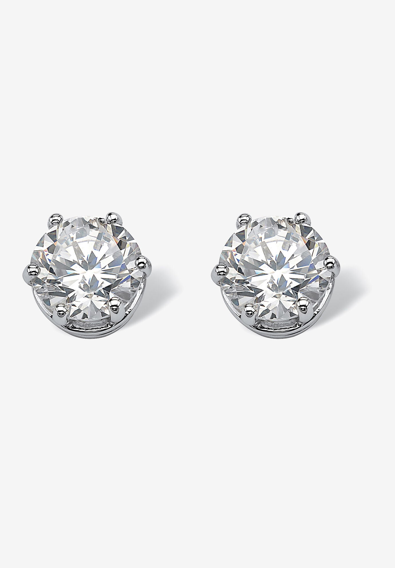 Round Cubic Zirconia Stud Earrings in Platinum over Silver (8.5mm), SILVER, hi-res image number 0