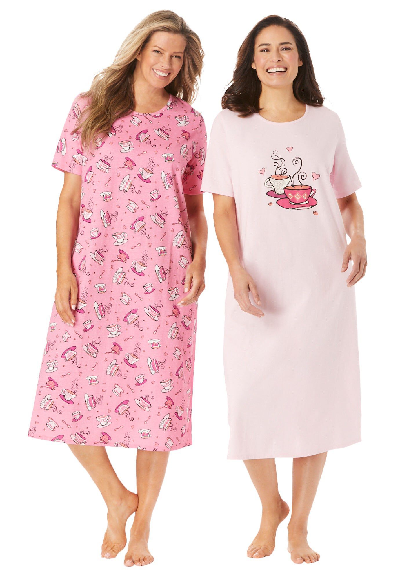 2-Pack Long Sleepshirts, PINK TEA CUP, hi-res image number 0
