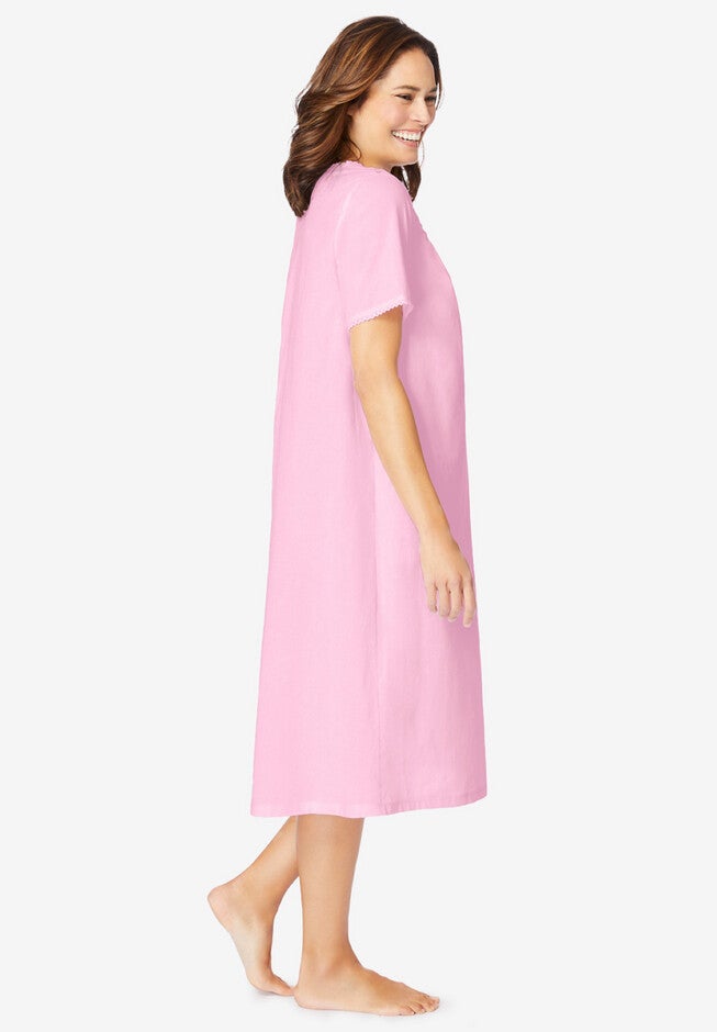 Short-Sleeve Embroidered Woven Gown, , alternate image number 2