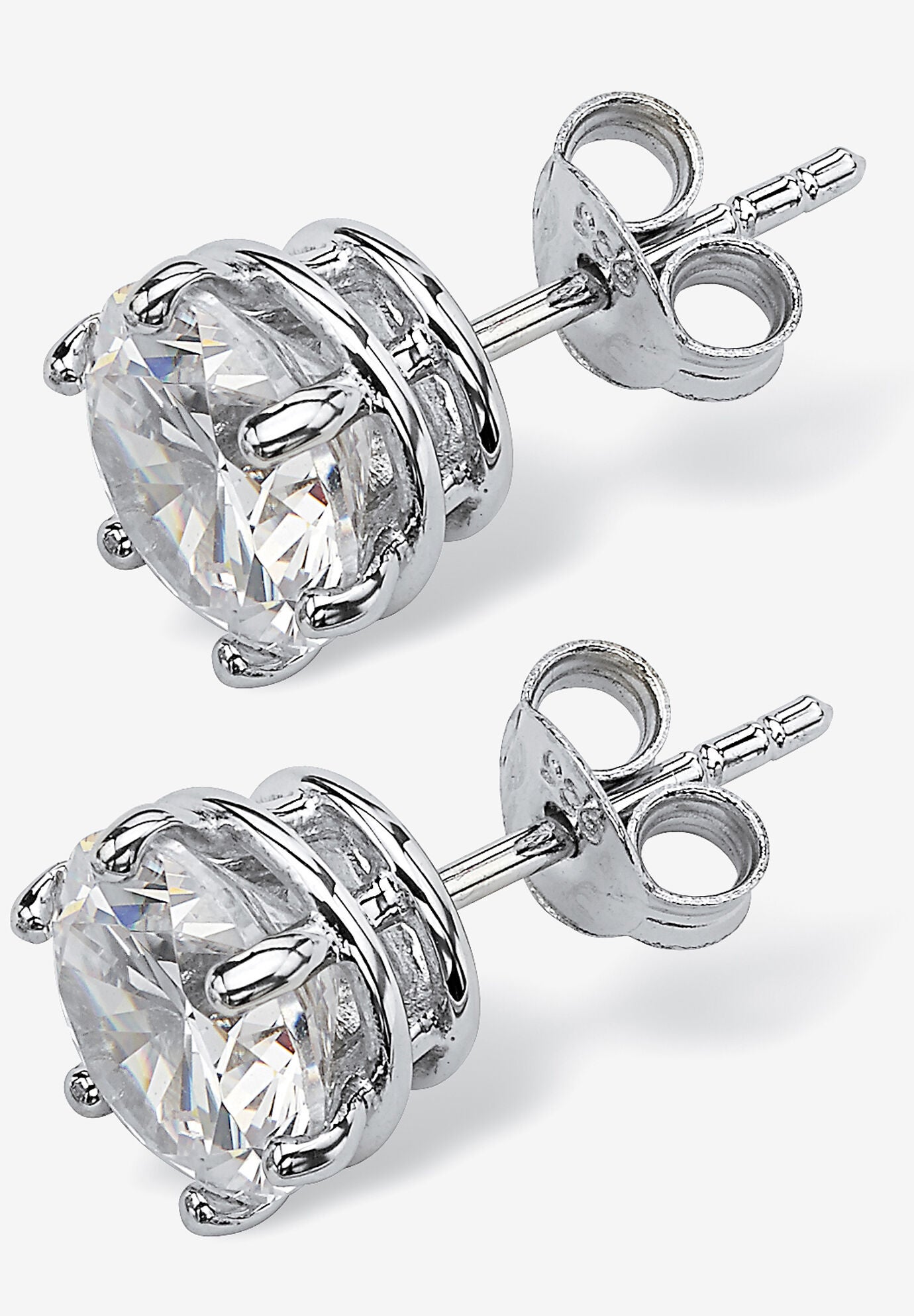 Round Cubic Zirconia Stud Earrings in Platinum over Silver (8.5mm), , on-hover image number 1