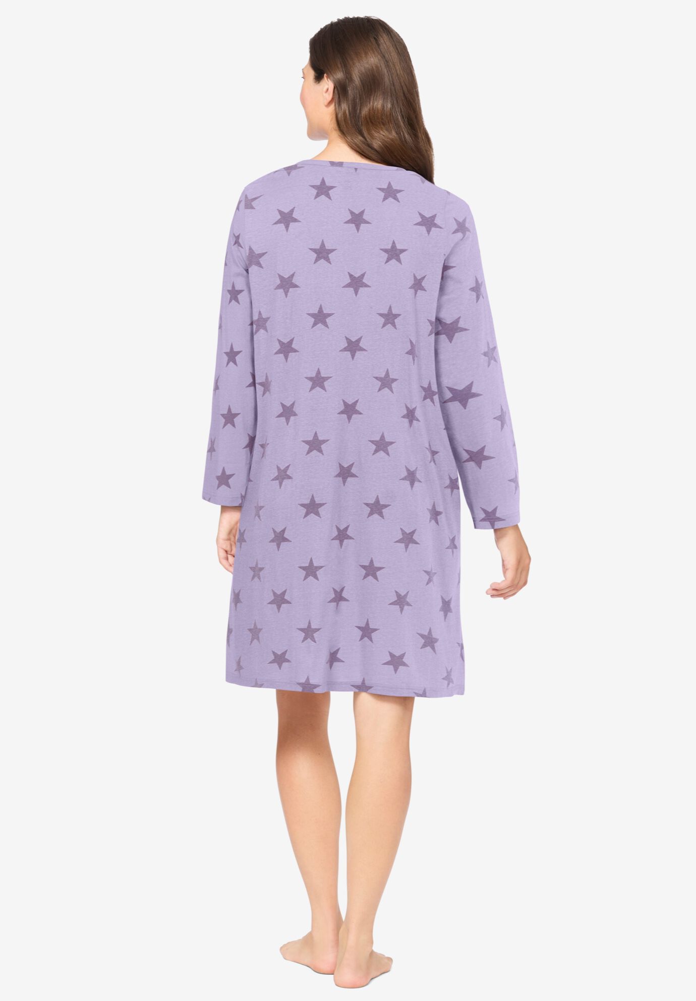Henley Sleepshirt, PALE LILAC STAR, on-hover image number 1