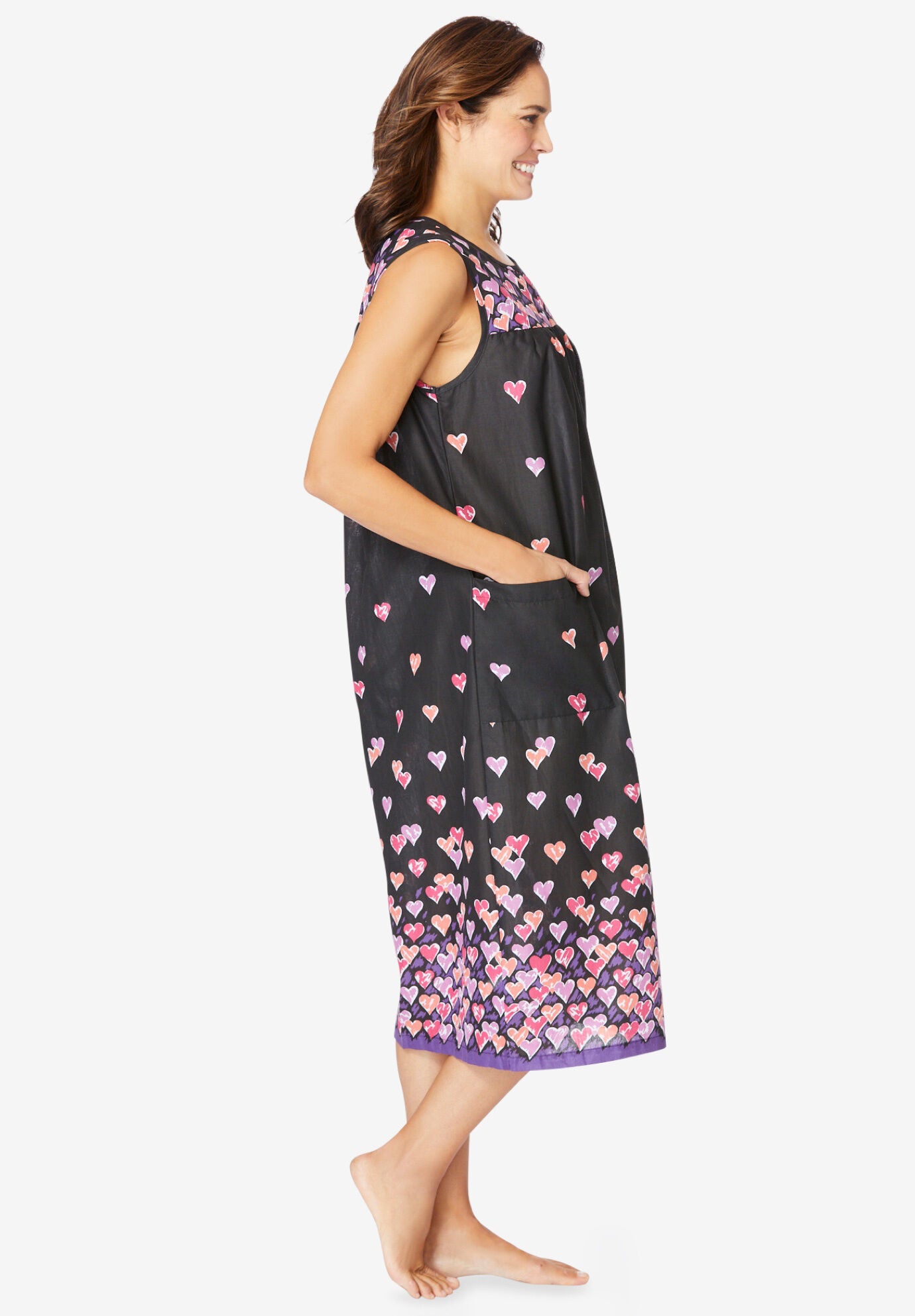 Sleeveless Print Lounger, BLACK FLOATING HEARTS, alternate image number 2