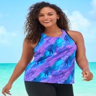 Longer-Length High-Neck Racerback Tankini Top image number null