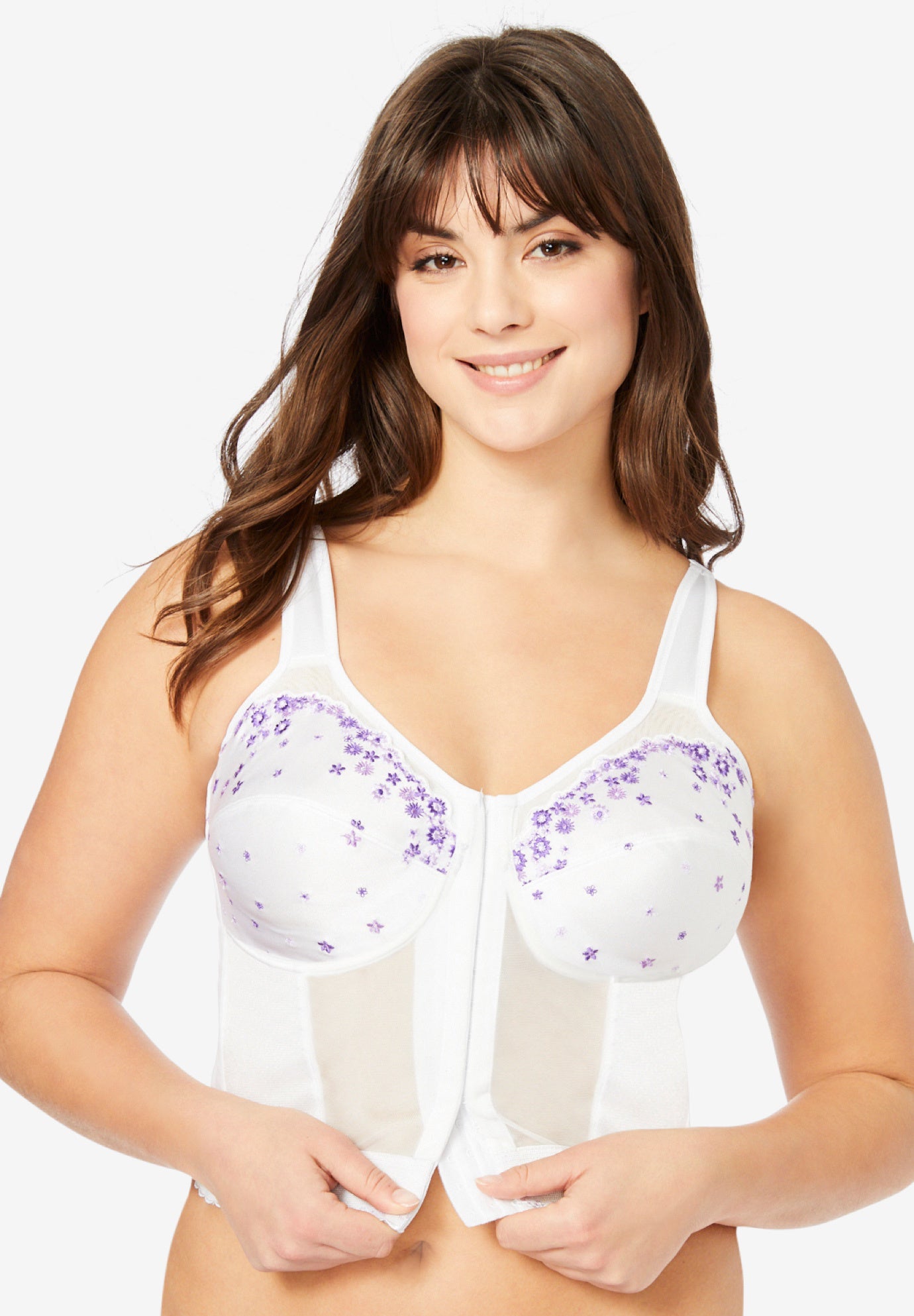 Embroidered Front-Close Longline Posture Bra image number 3
