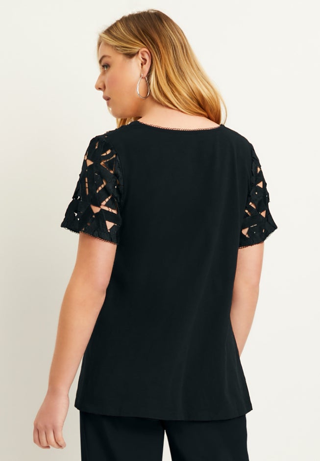 Crochet-Sleeve V-Neck One + Only Tee image number 1