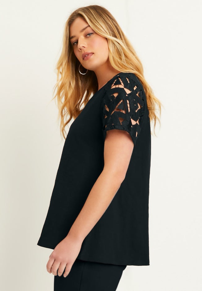 Crochet-Sleeve V-Neck One + Only Tee image number 2