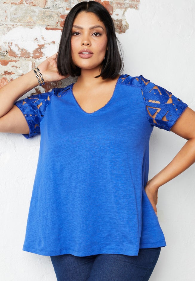 Crochet-Sleeve V-Neck One + Only Tee image number 0