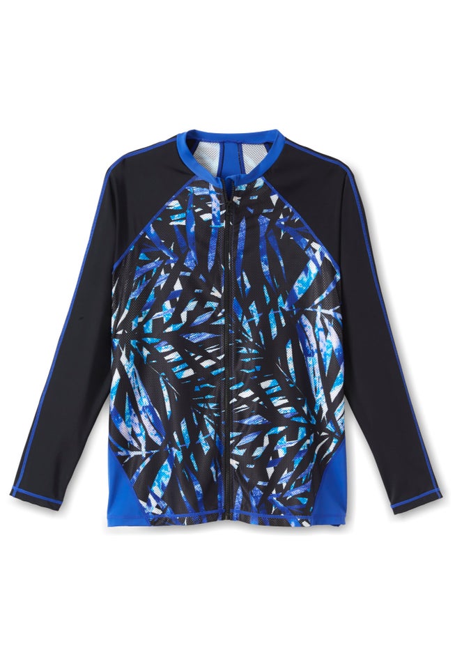 Chlorine Resistant Long-Sleeve Colorblock Swim Tee image number 3