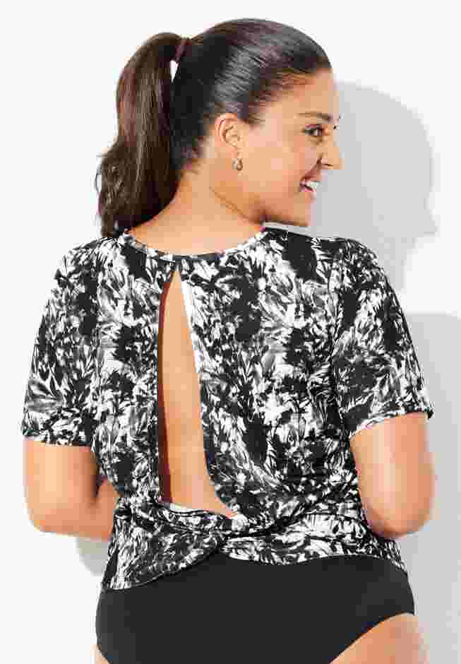 Chlorine Resistant Twist Back Swim Tee image number 1