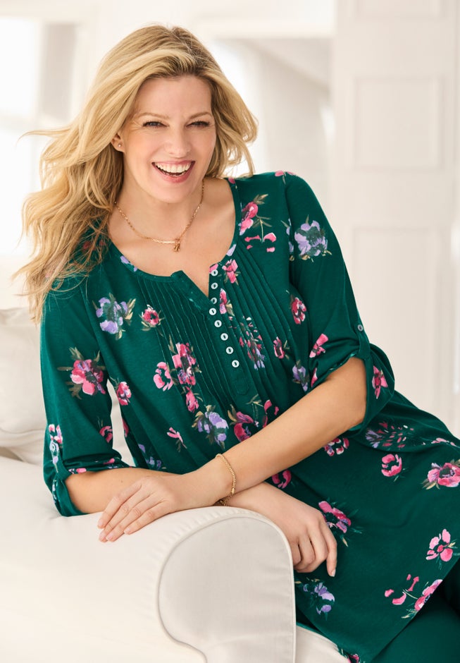 7-Day Three-Quarter Sleeve Pintucked Henley Tunic image number 6