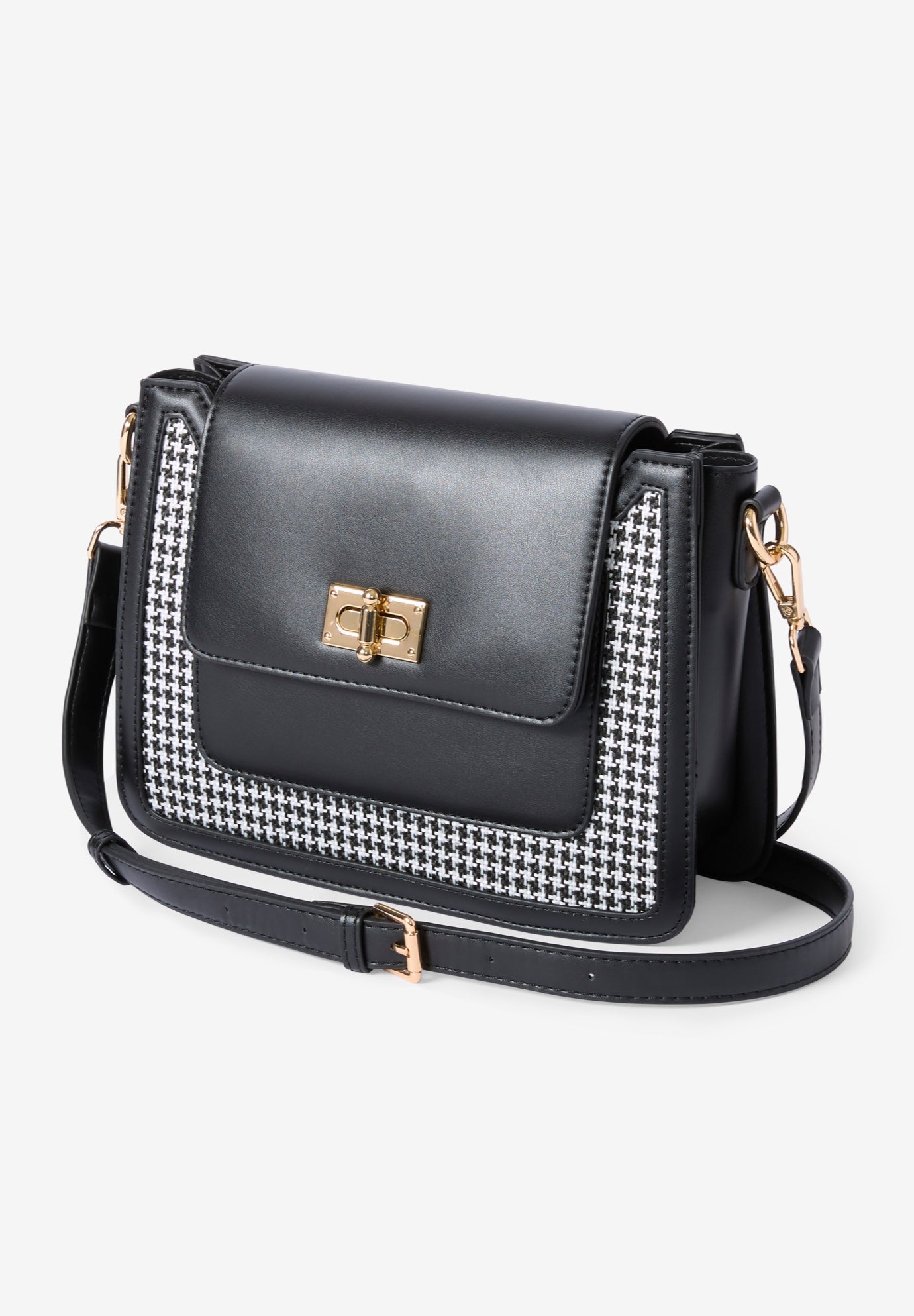 Faux Leather & Houndstooth Crossbody image number 0