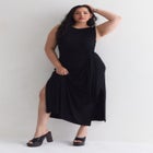 Sleeveless Side-Tie Knit Midi Dress image number null