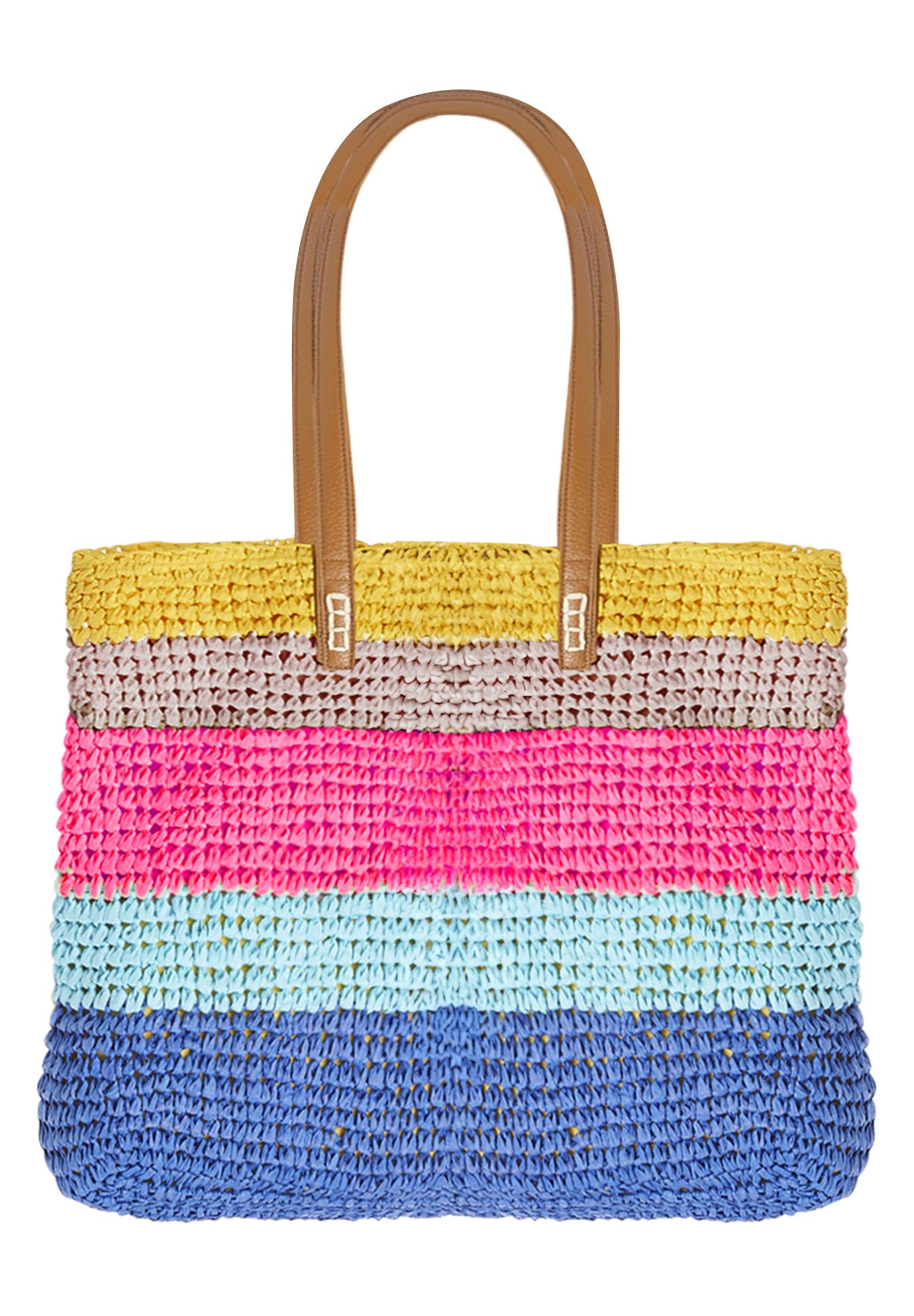 Color Block Straw Tote image number 1