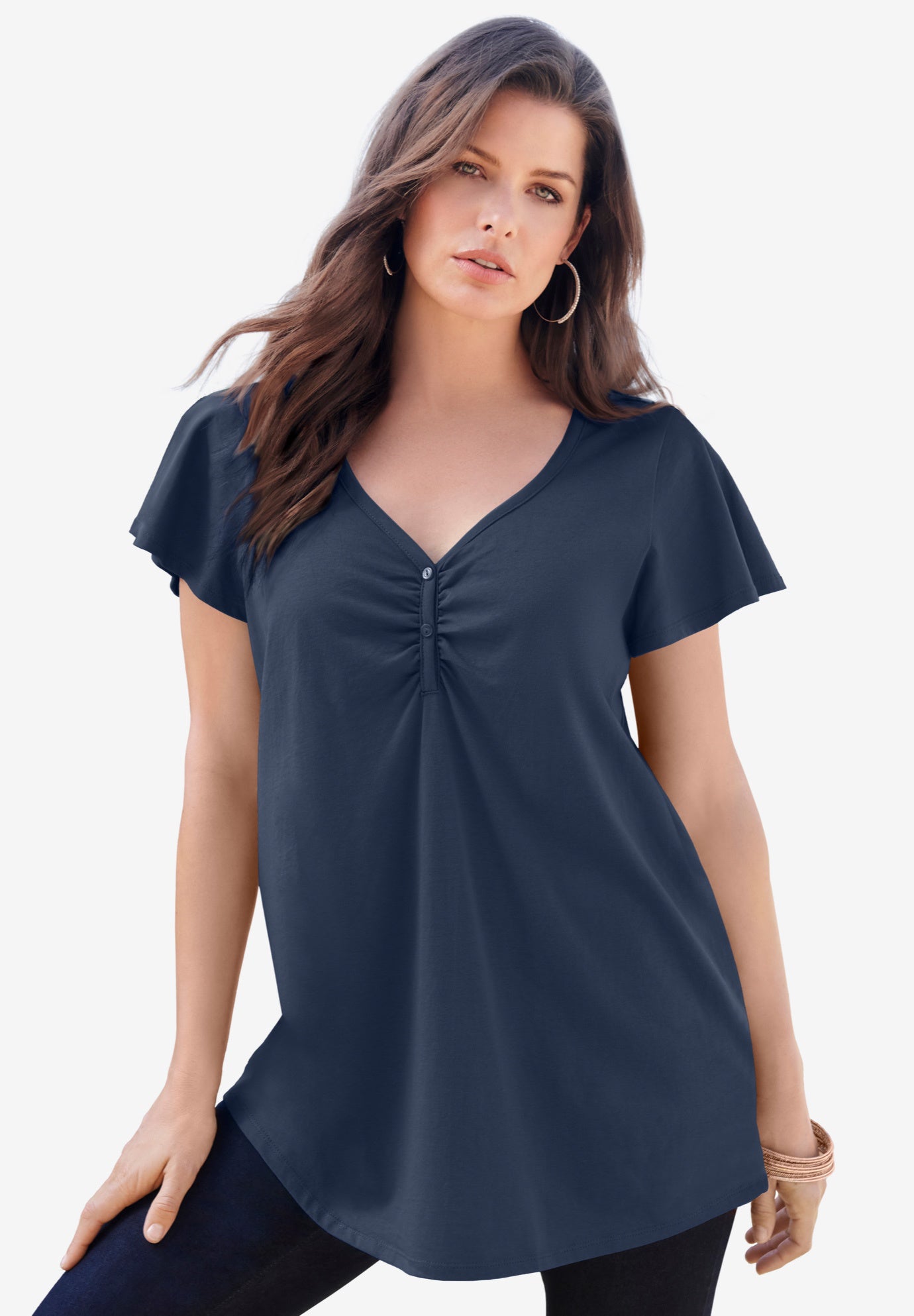 Plus Size Cotton Ultimate Flutter Sleeve Sweetheart Tee image number 0